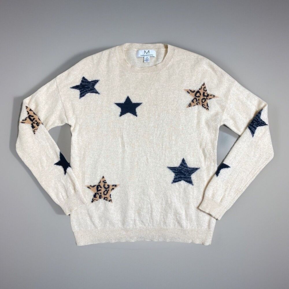 Magaschoni Cashmere Novelty Leopard Star Knit Pullover Womens Small